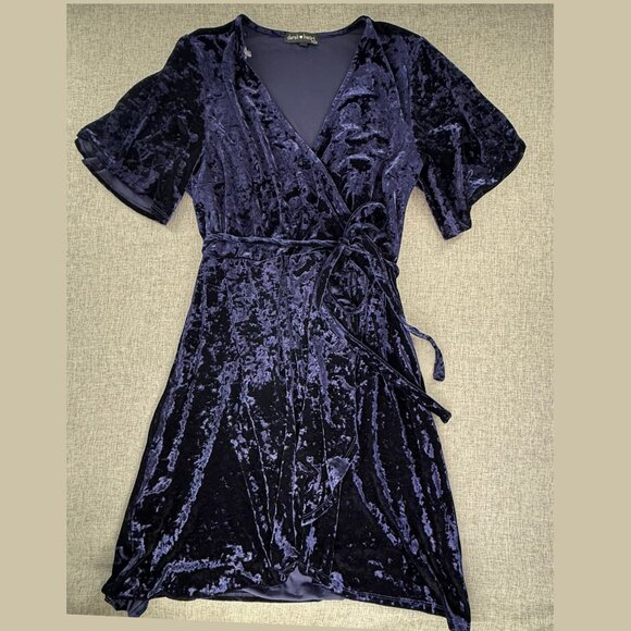Derek Heart Velvet Wrap Dress Tie Belt Low V-Neck Buish Purple Color Plus 2X - Picture 1 of 12